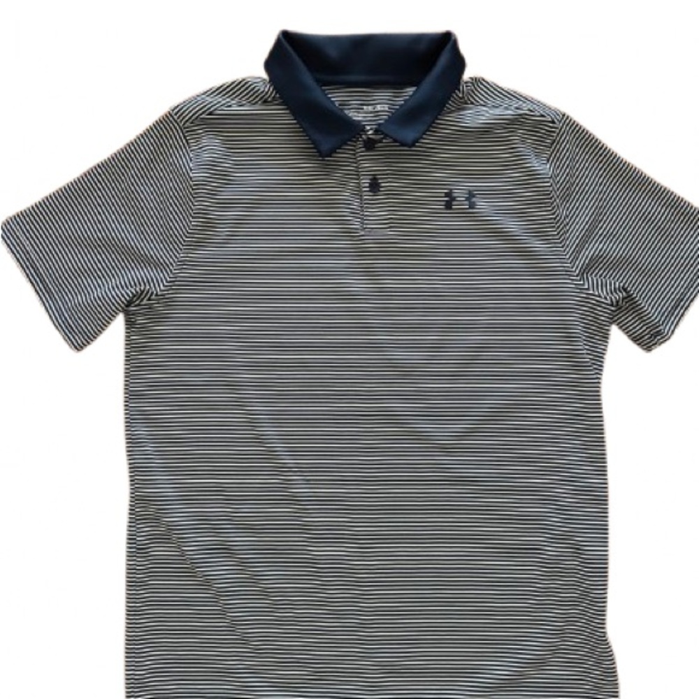 Under Armour Youth Boys Polo Shirt - Navy and White Stripes YL Large 14/16
